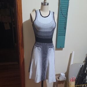 Sioni Black and White Polka-Dot Fit & Flare Mini Dress